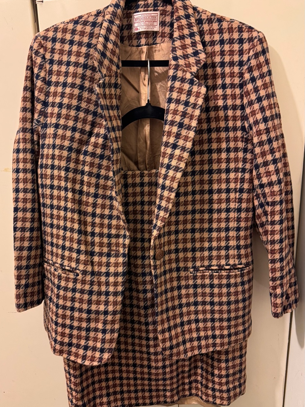 VTG Pendleton Pure Wool Skirt Suit Blazer Pencil Skirt Houndstooth Plaid Petite